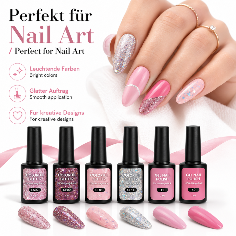 Set de 6 Vernis Gel UV Rose Glamour